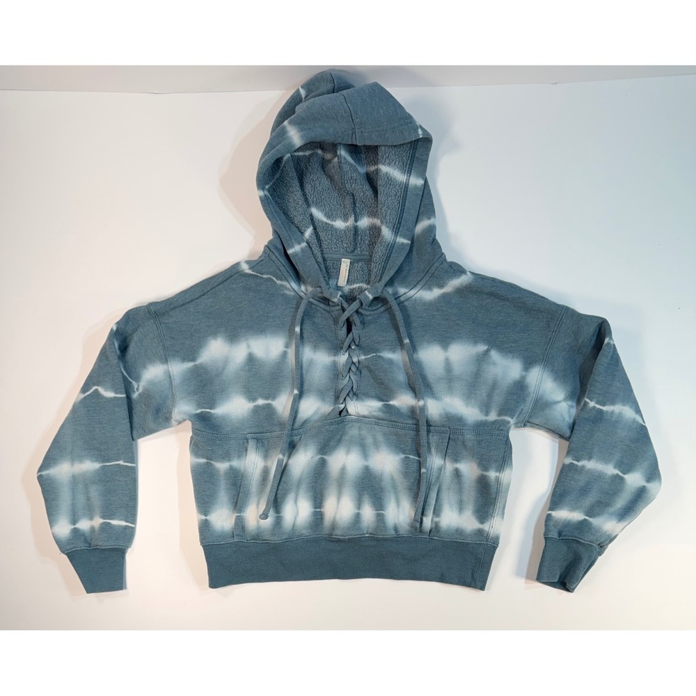 Free People FP Movement Tie Dye‎ Lace Up Hoodie Blue White Sweatshirt XS